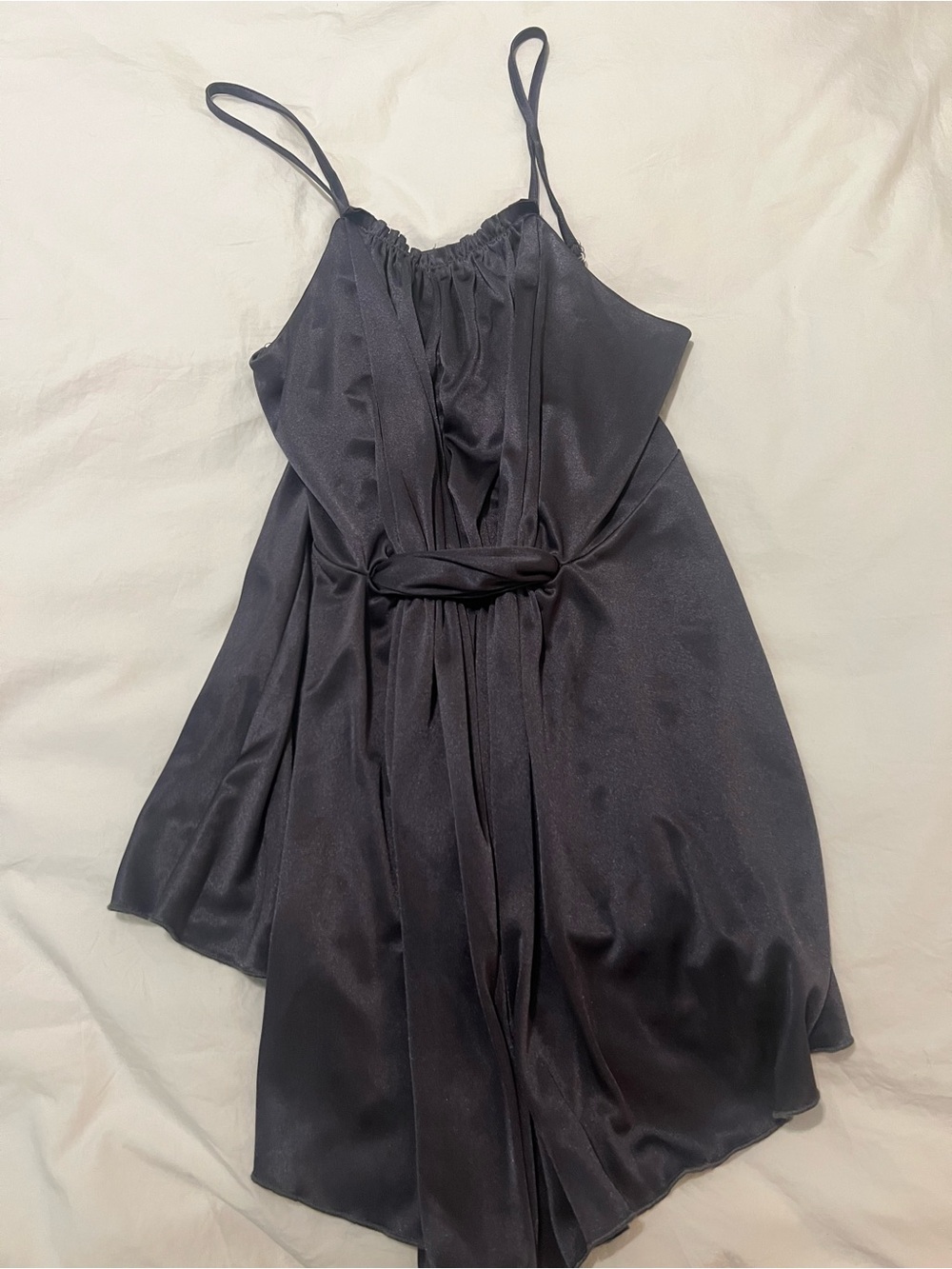 Satin Spaghetti Strap Mini Dress in Charcoal